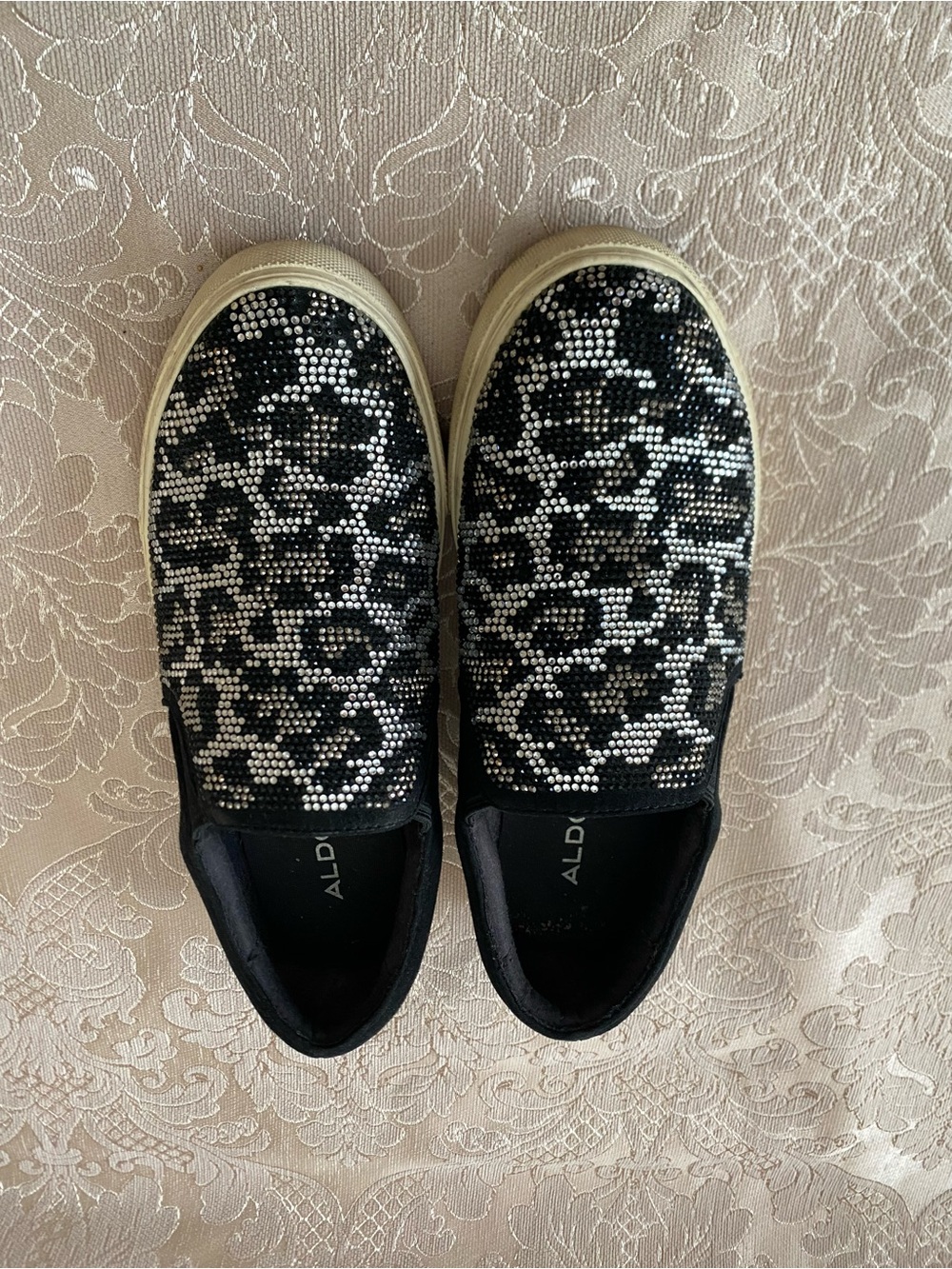 Aldo Black & Silver Sequin Slip-On Sneakers